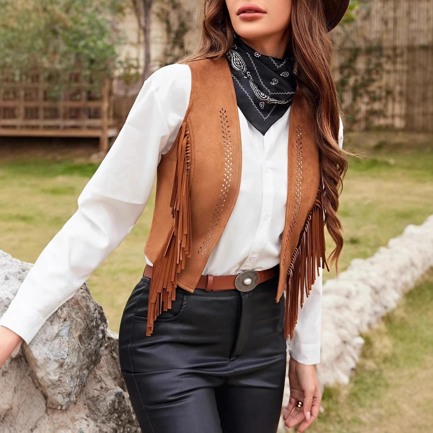 Tassel Vest Womens Denim Outfit Faux Suede Tassels