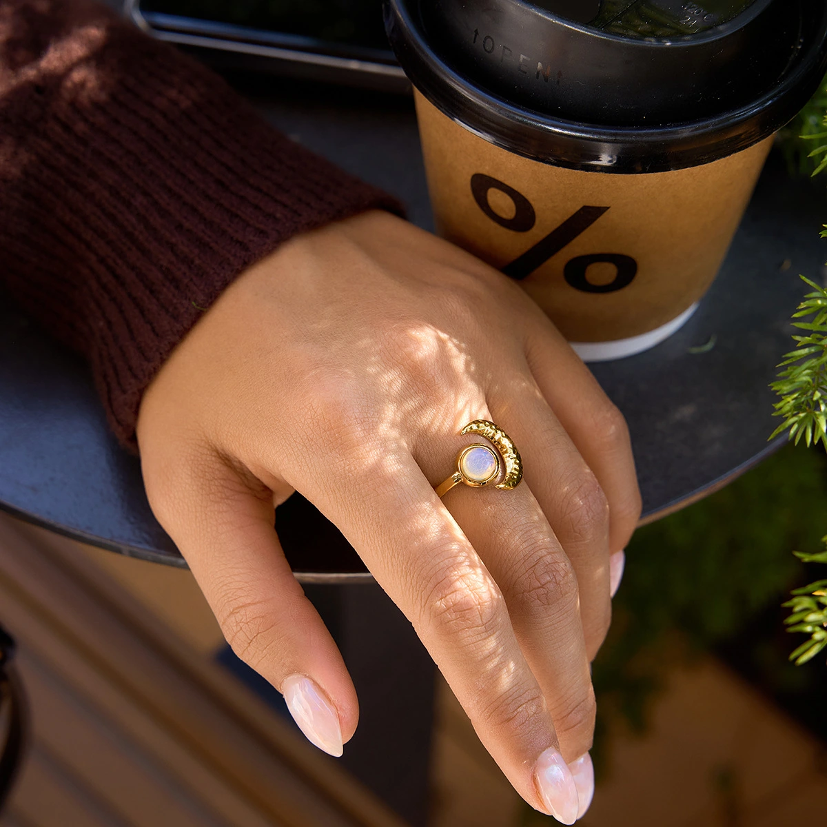 Stainless Steel Moon Ring Chic Fashionable And Exuding A Sense Of Luxury