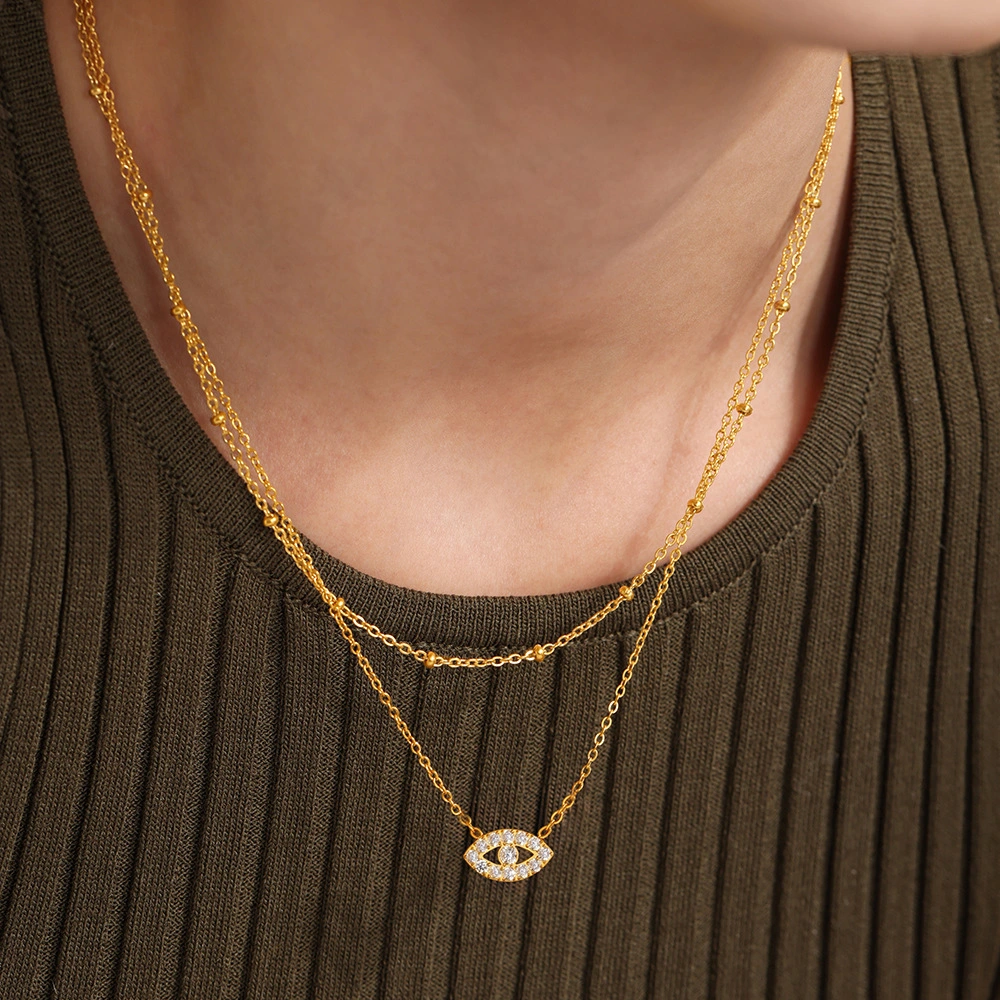 5A Zircon Multi-Layer Clavicle-Length Ultra-Fine Necklace Stainless Steel Bracelet