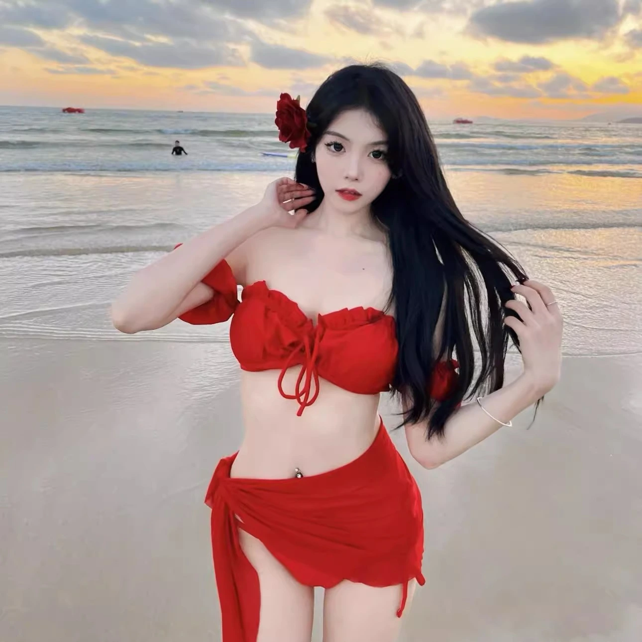 Retro Two-piece Swimsuit For Women With Built-in Padding