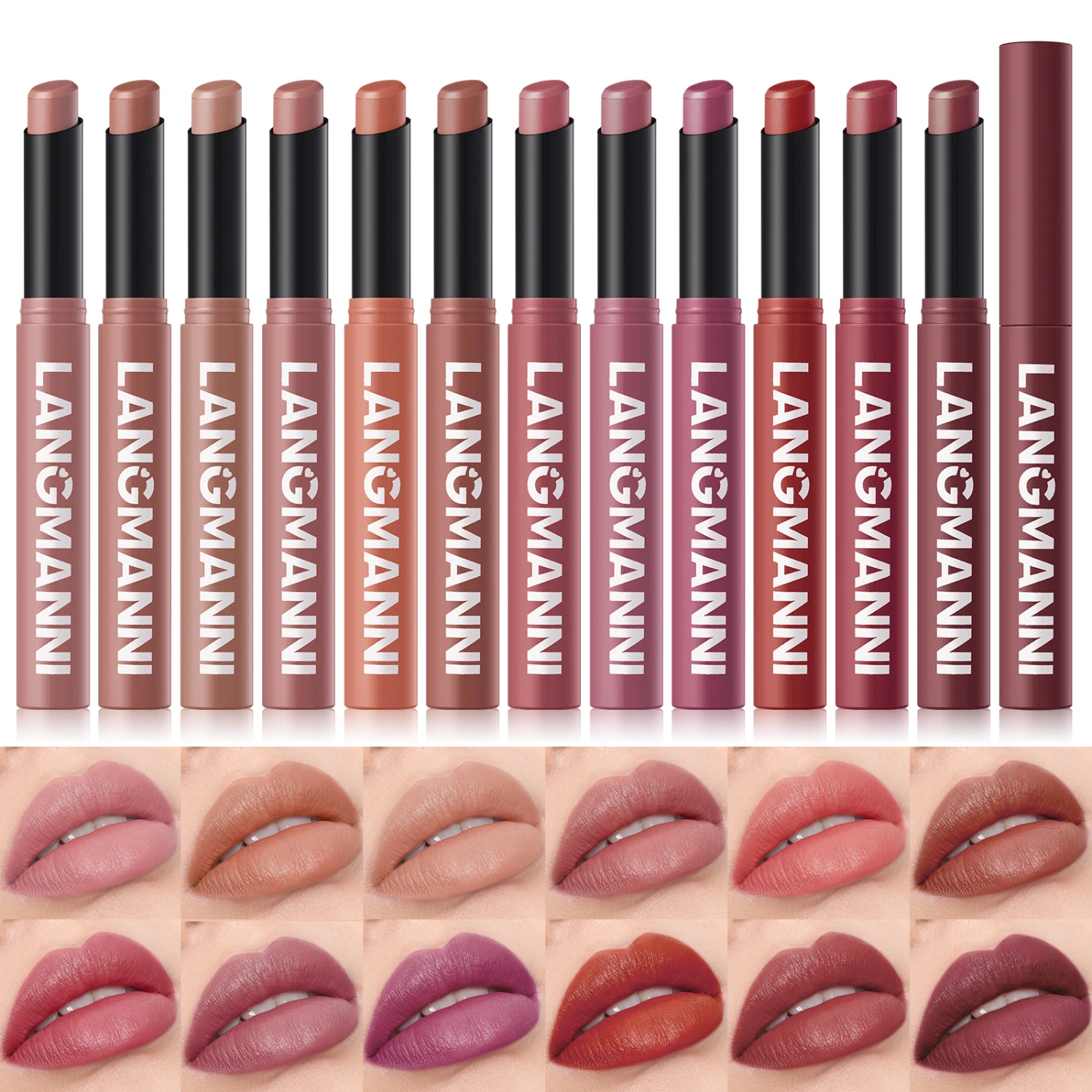 12-Color Angled Rotating Matte Lipstick Single Piece