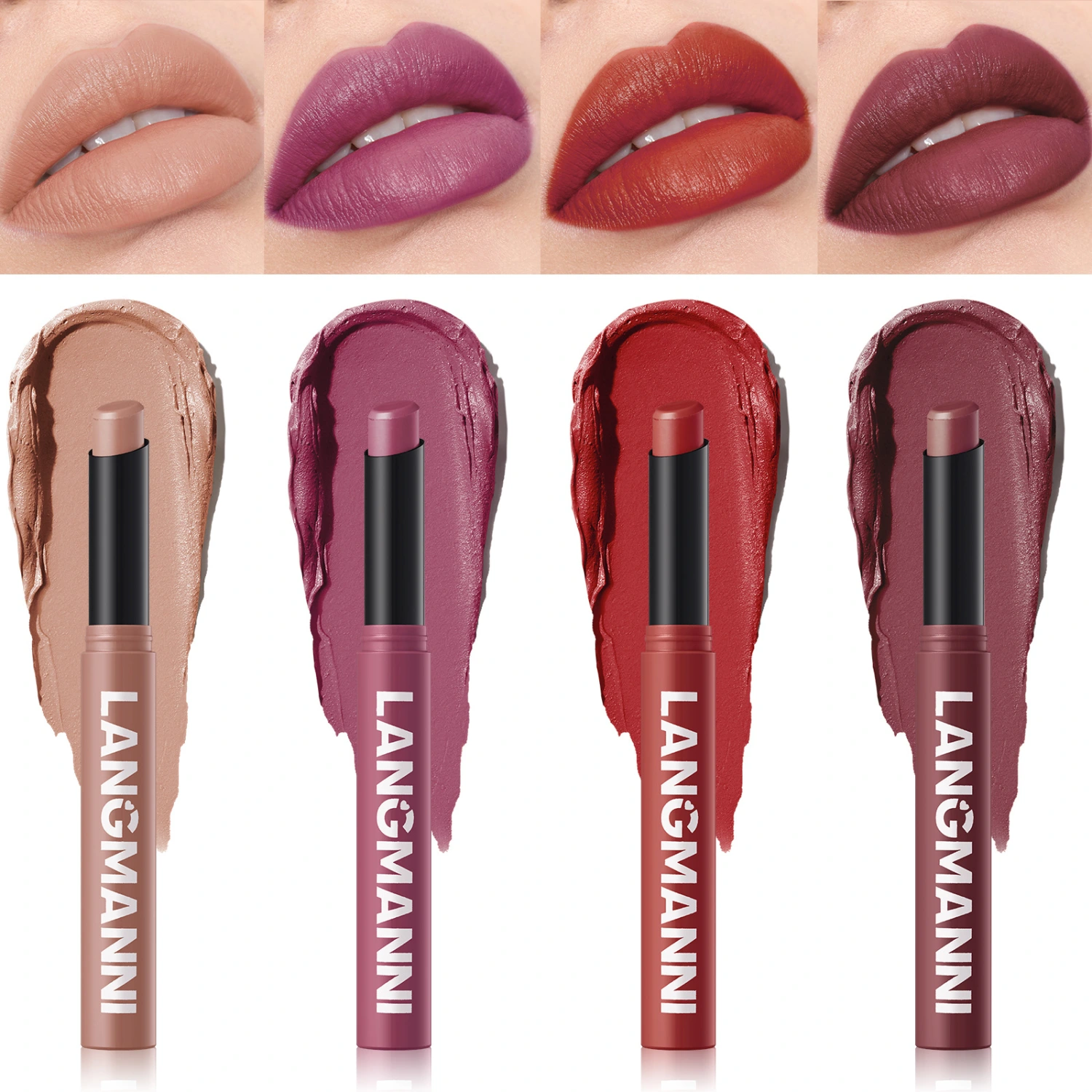 12-Color Angled Rotating Matte Lipstick Single Piece