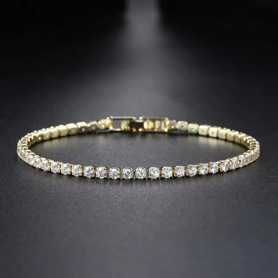 Fashionable Womens Single-row Fully Diamond-encrusted Crystal-gold Plated Bracelet