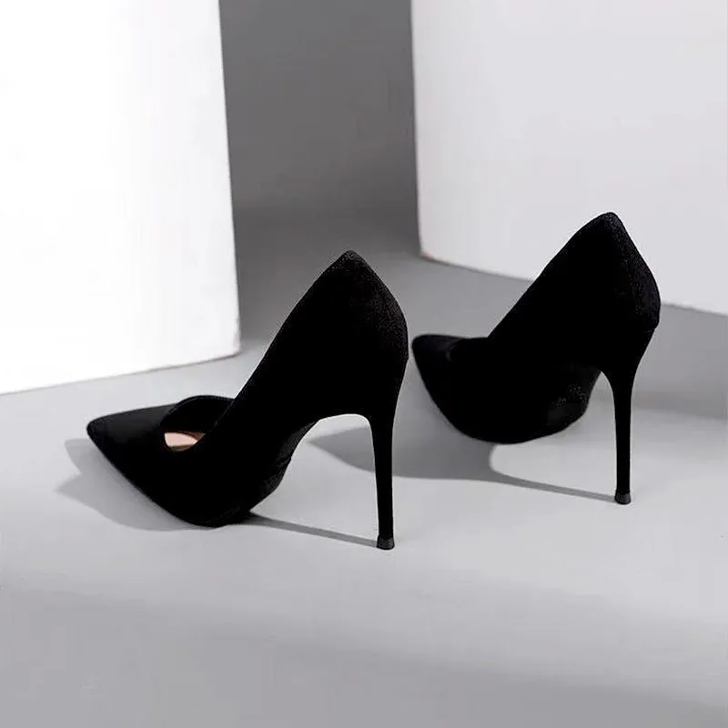 Black Stiletto-heeled Pointed-toe In Suede Professional Footwear