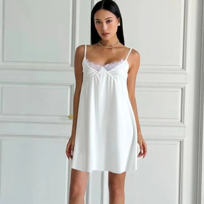 Women's Skin-friendly Soft Satin-and-lace Slip Nightgown