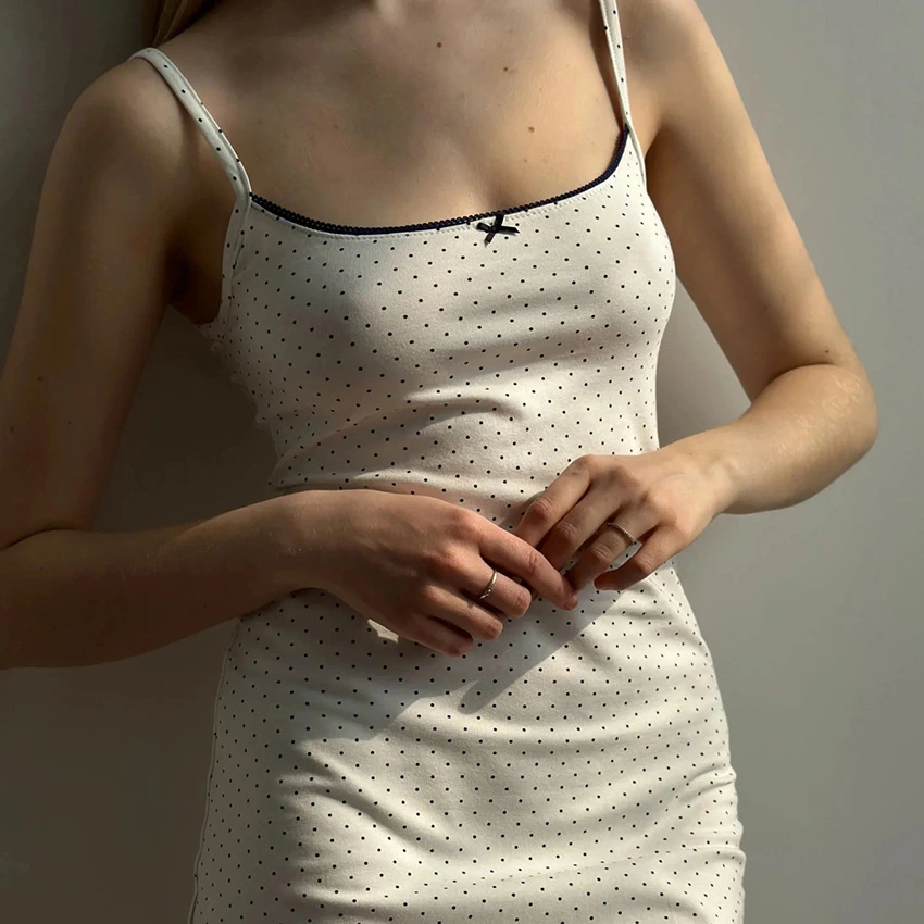 Solid-color Polka-dot Printed Short Nightgown Knitted Breathable Pajamas