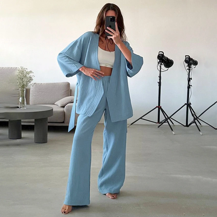 Pure Cotton Blue Cardigan-laced Nightgown