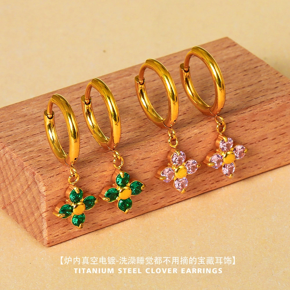 Stainless Steel Purple Zircon Earrings For Women Non-Fading With A High-End Look