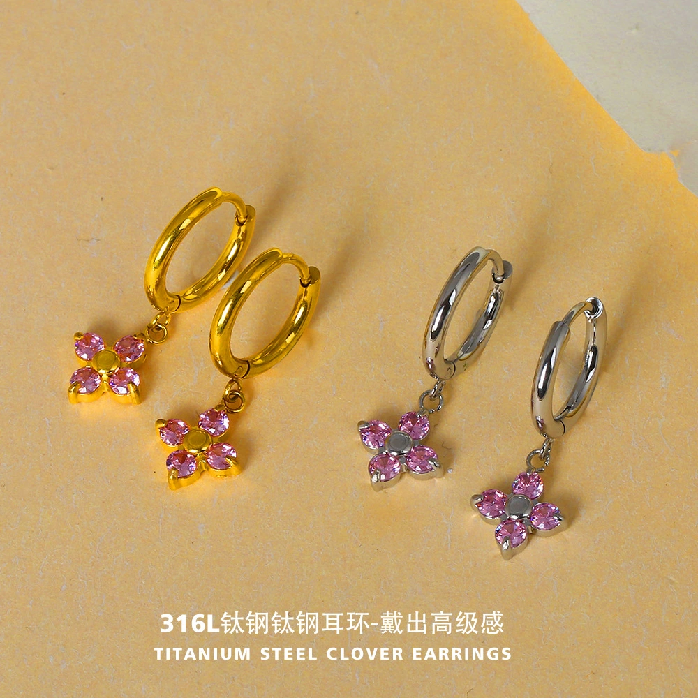 Stainless Steel Purple Zircon Earrings For Women Non-Fading With A High-End Look
