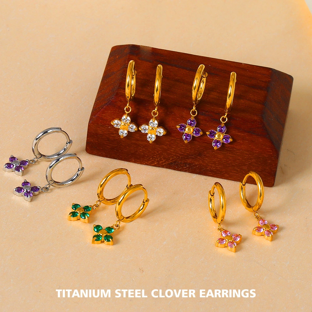 Stainless Steel Purple Zircon Earrings For Women Non-Fading With A High-End Look