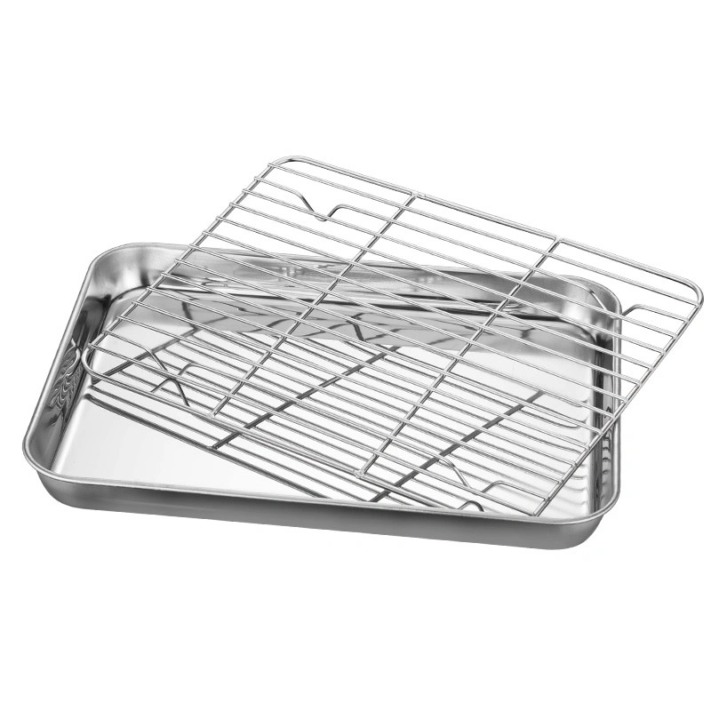 Household Stainless Steel Square Tray Grill With Draining Feature