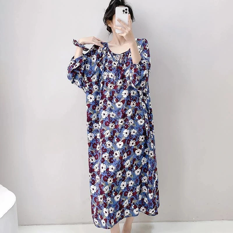High-end Sleepwear Spring Autumn Round-neck Long Dress