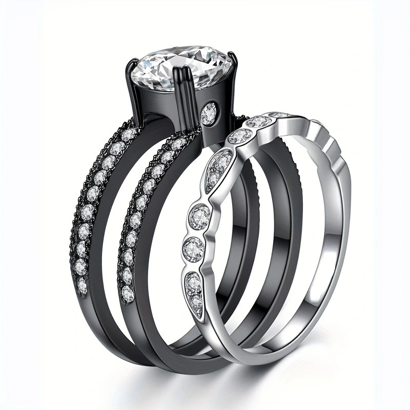 Two-in-One Ring Set Minimalist Black And White Series