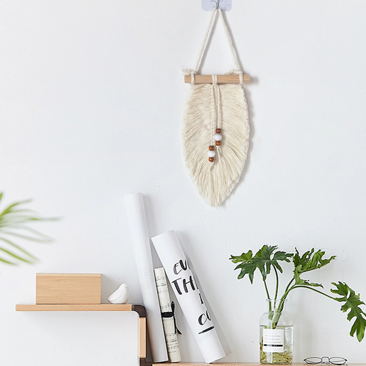 New Instagram-style Hand-woven Tapestry With Leaves Wooden Beads And Tassels Wall Hanging