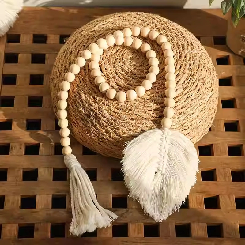 Handwoven Tassel Pendant Wooden Bead Leaf Curtain Tiebacks