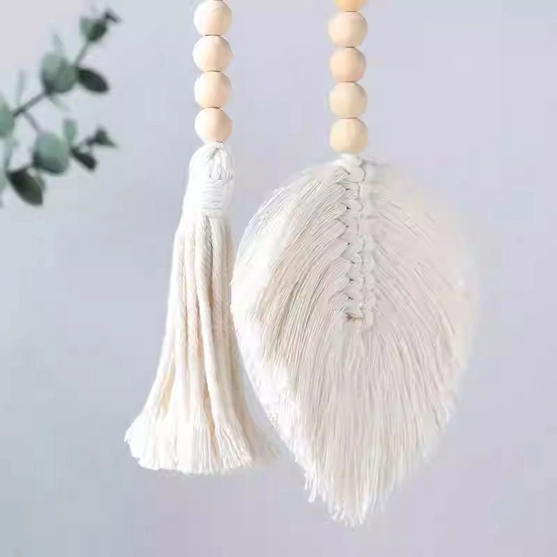 Handwoven Tassel Pendant Wooden Bead Leaf Curtain Tiebacks