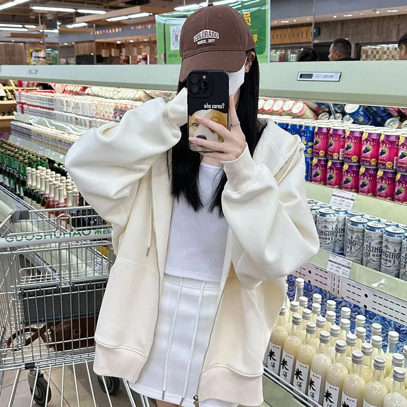 American-style Vintage Heavyweight Hooded Sweatshirt For Women