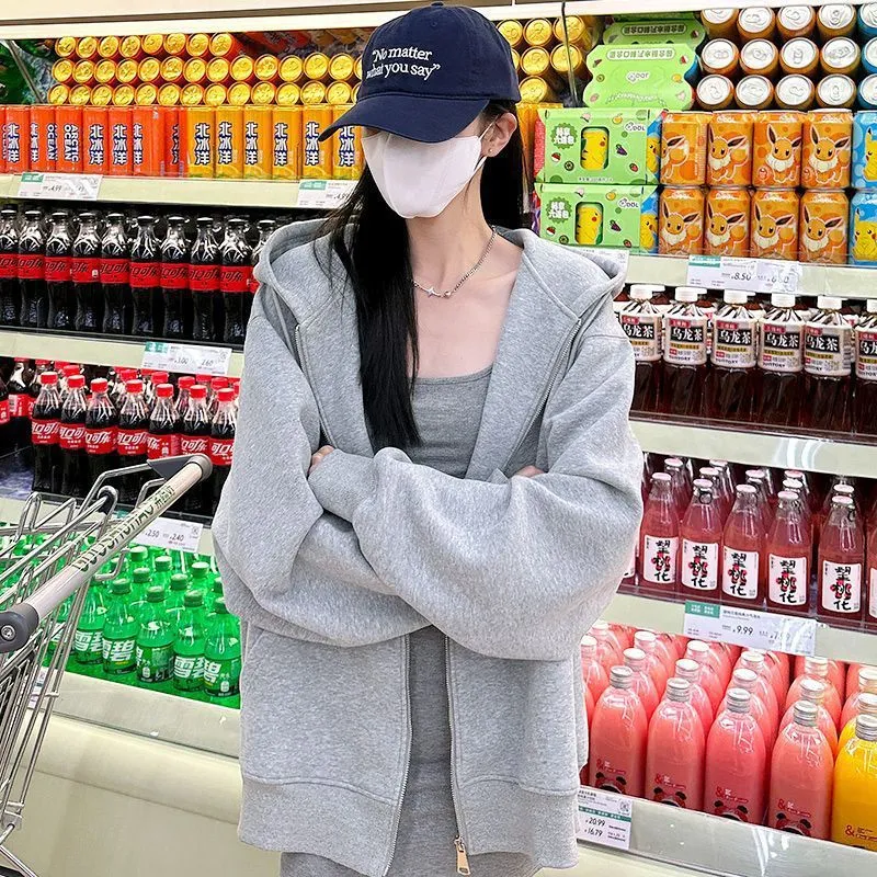 American-style Vintage Heavyweight Hooded Sweatshirt For Women