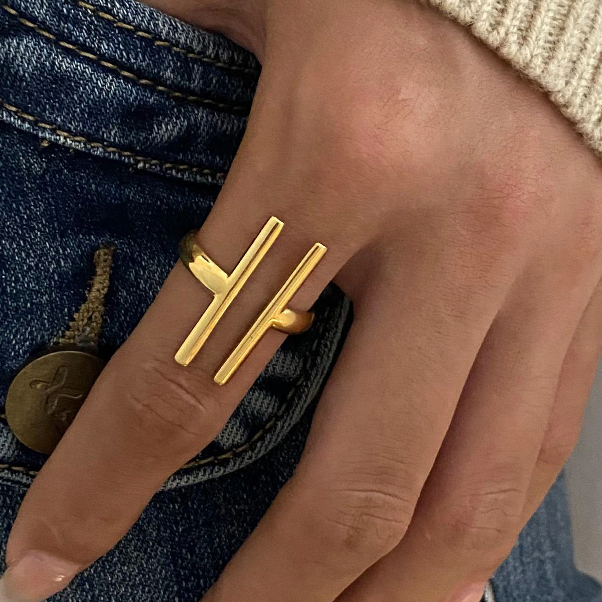 Stainless Steel Geometric Open Ring For Women