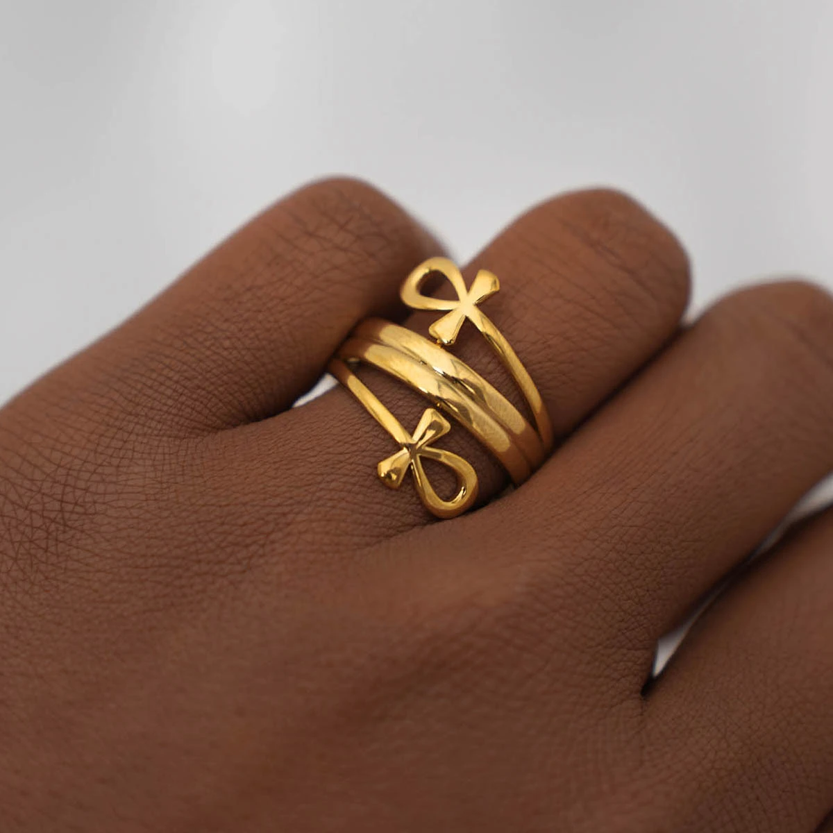 Stainless Steel Double-Layer Bowknot Open Ring For Women
