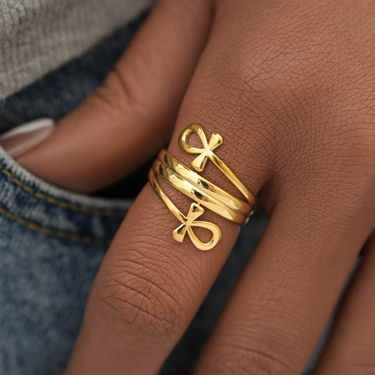 Stainless Steel Double-Layer Bowknot Open Ring For Women