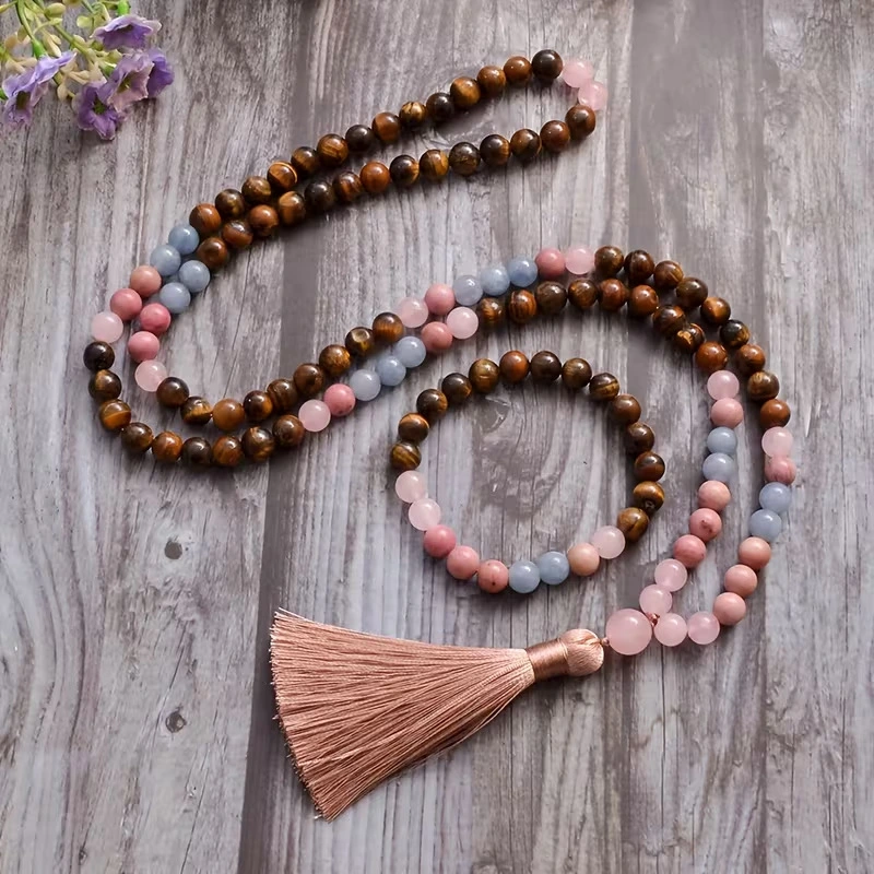 Colored 108 Mala Bead Bracelet Meditation Hand-Knotted Prayer Beads Necklace