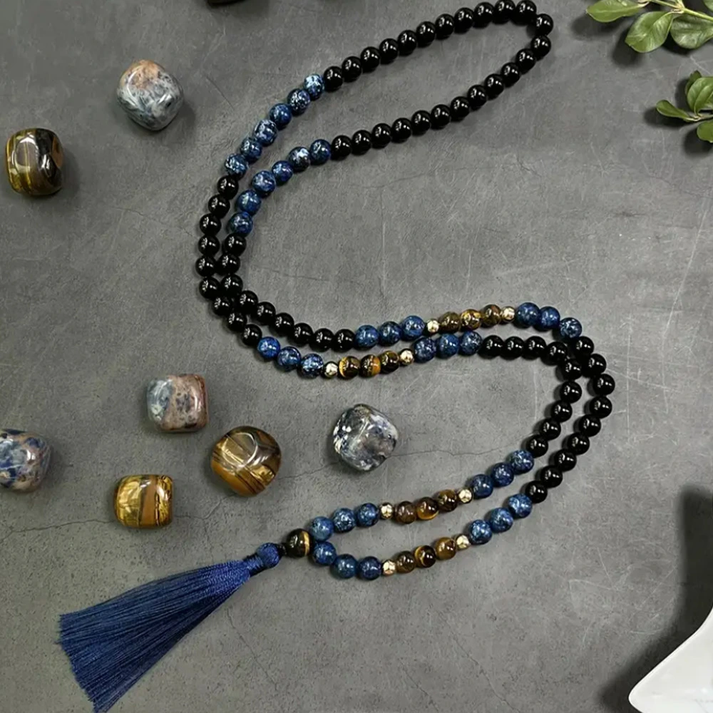 8mm Natural Stone 108 Mala Bead Necklace