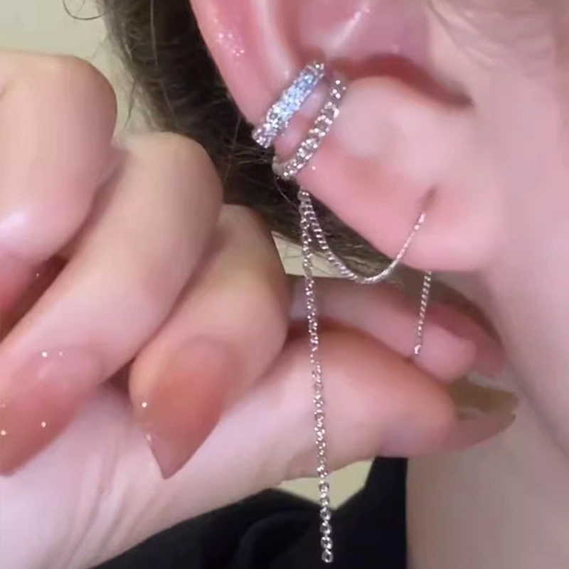Tassel Diamond-studded Ear Cuff Earrings