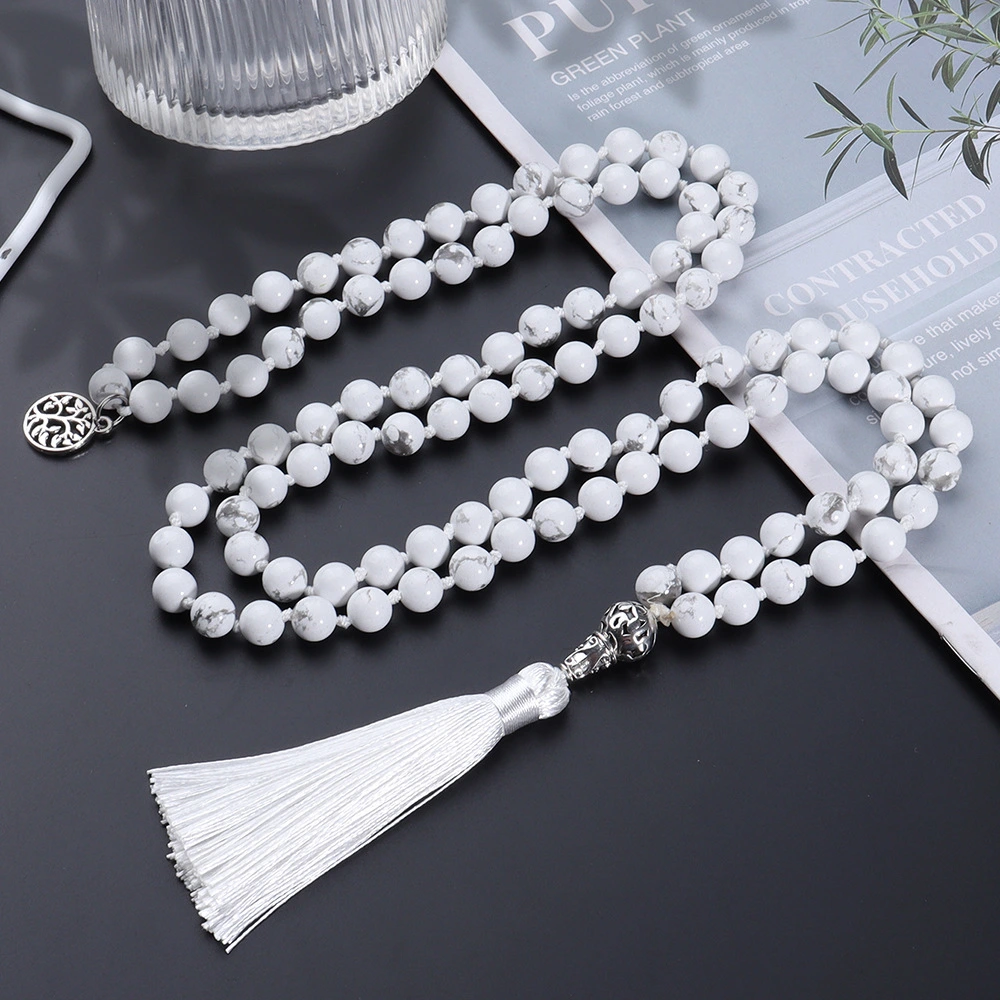 New Chinese-style 108-bead Natural White Turquoise Necklace
