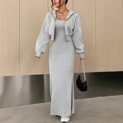 Short Athletic Hoodie Jacket Long Slip Dress