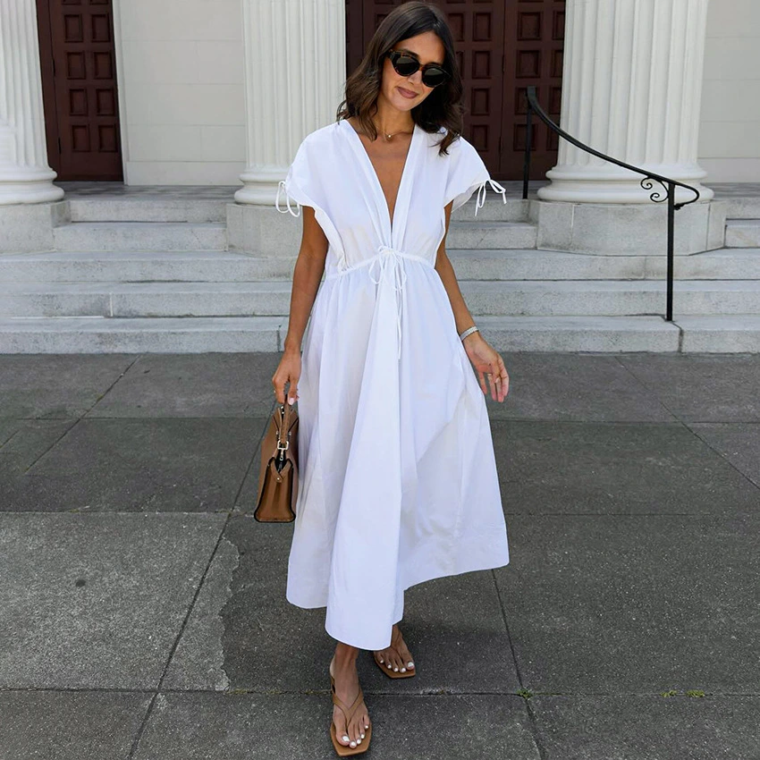 Fashionable Slim-fit V-neck A-line Versatile Dress For Women