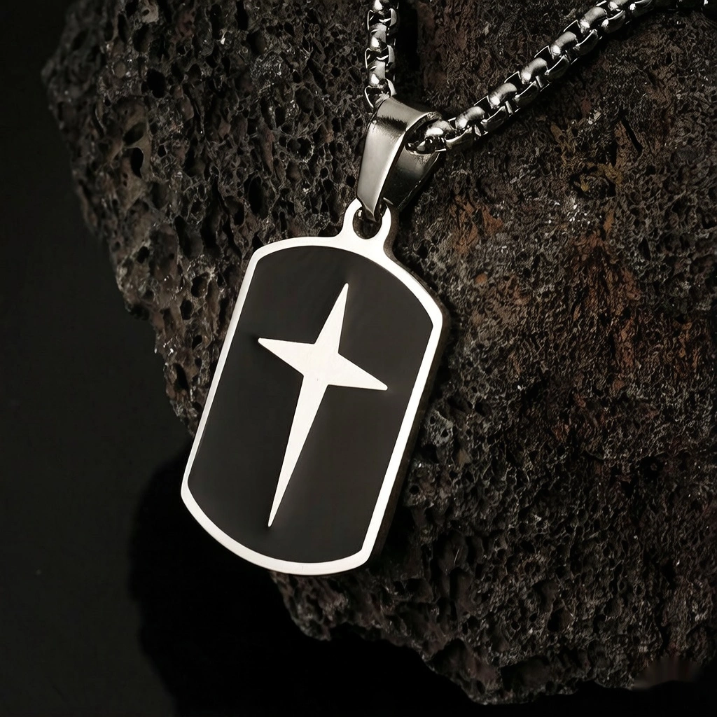 Stainless Steel Necklace With A Cross Square And Unique Shape Minimalist And Vintage Style