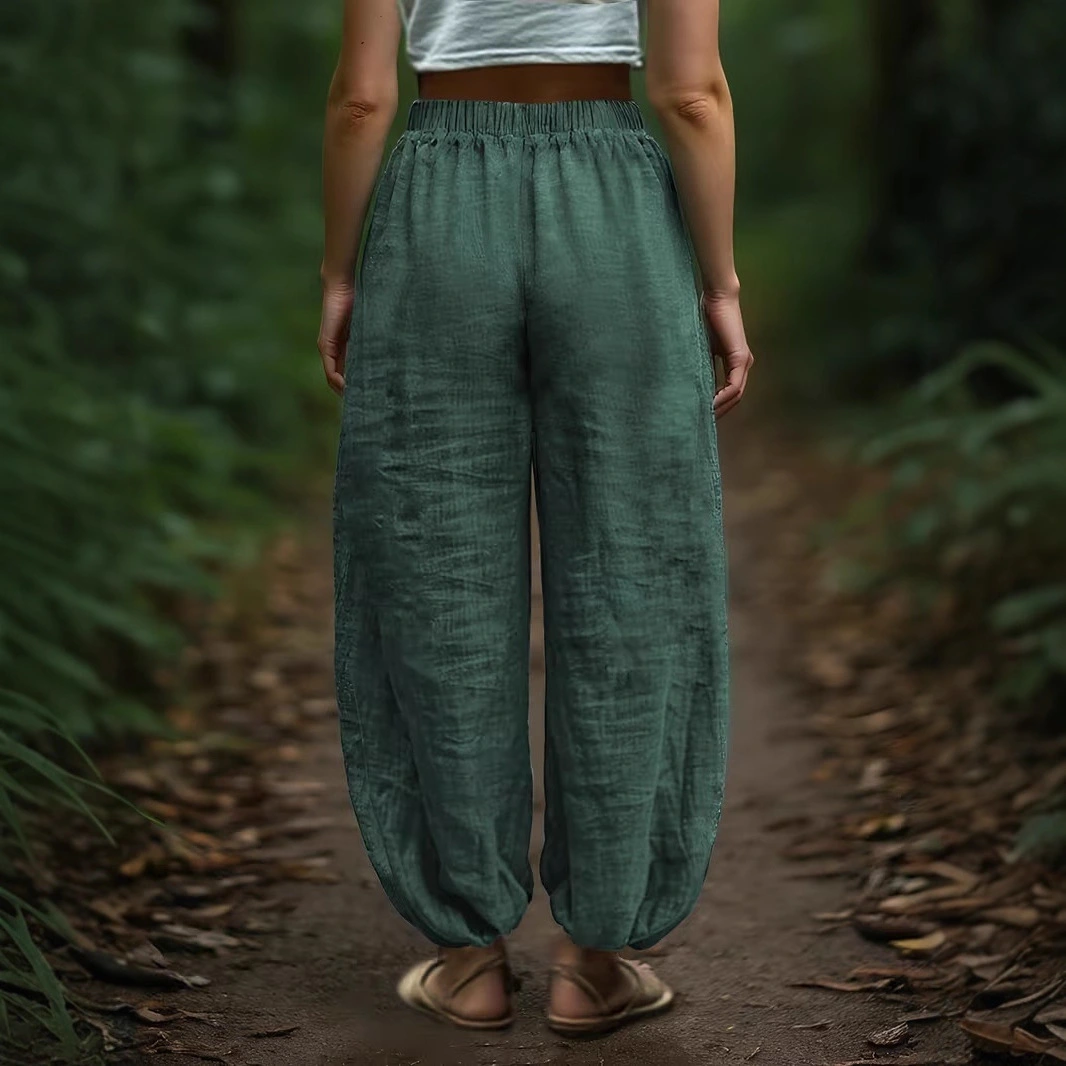 Elastic-waist Drawstring Pants With Patch Pockets And A Lantern-leg Silhouette