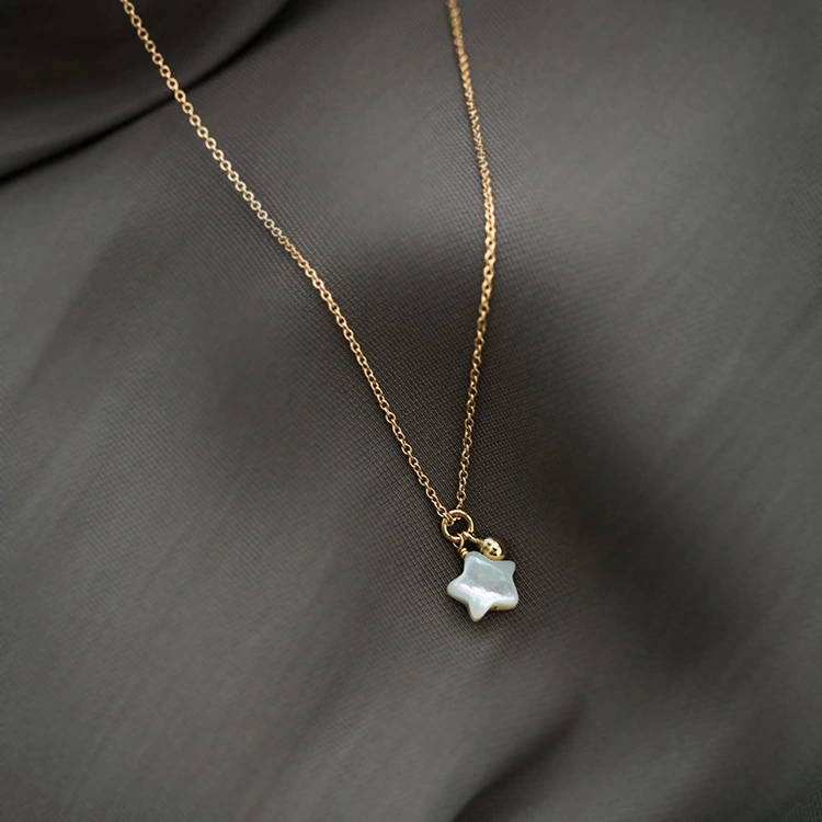 Sterling Silver Five-pointed Star White Lip Shell Necklace Plated