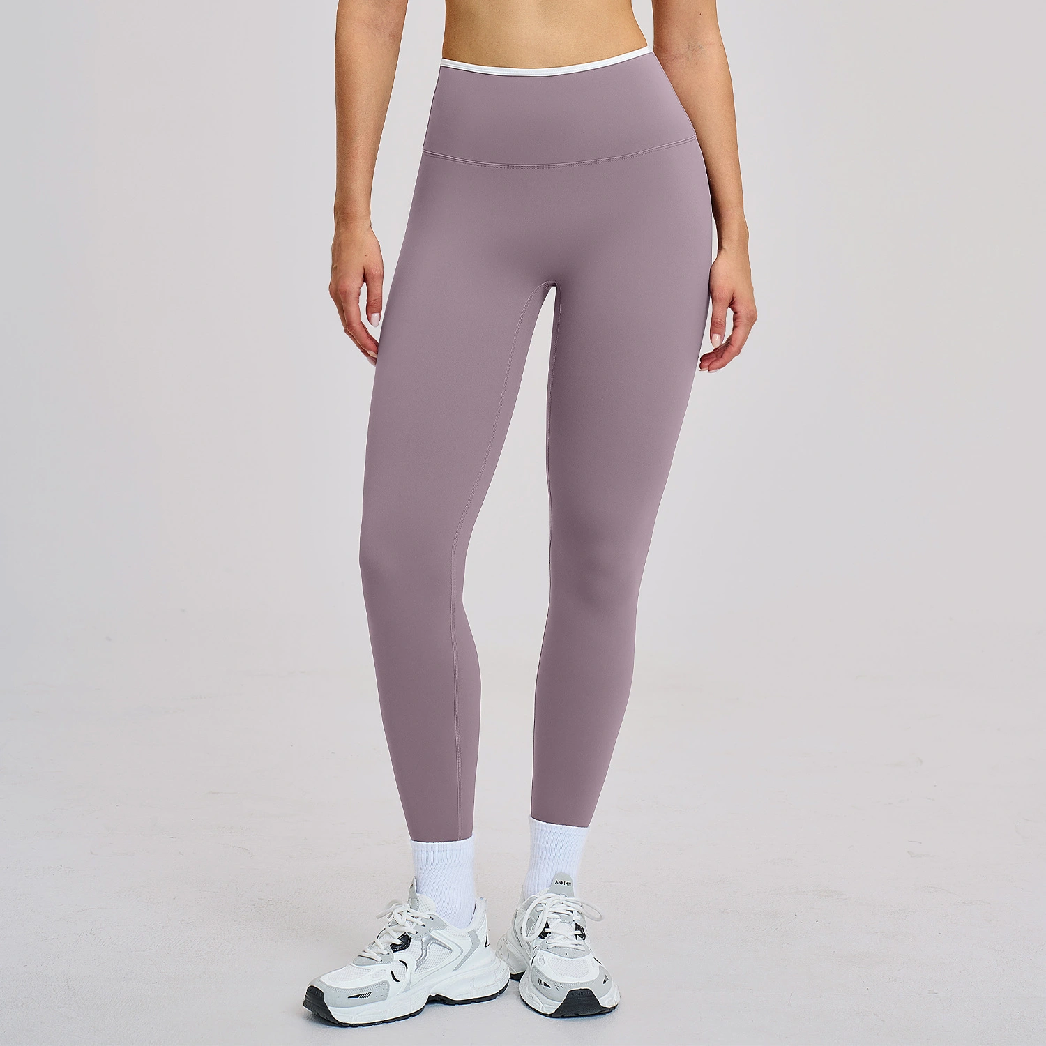 Nude-Feel Yoga Pants High-Waist Contrasting Color Quick-Dry Trousers
