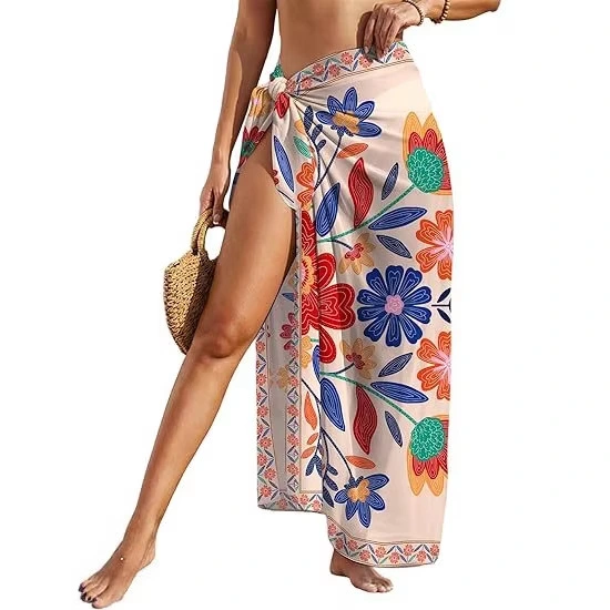 Women's Sheer Sarong High-Slit One-Size Swimsuit Cover-Up
