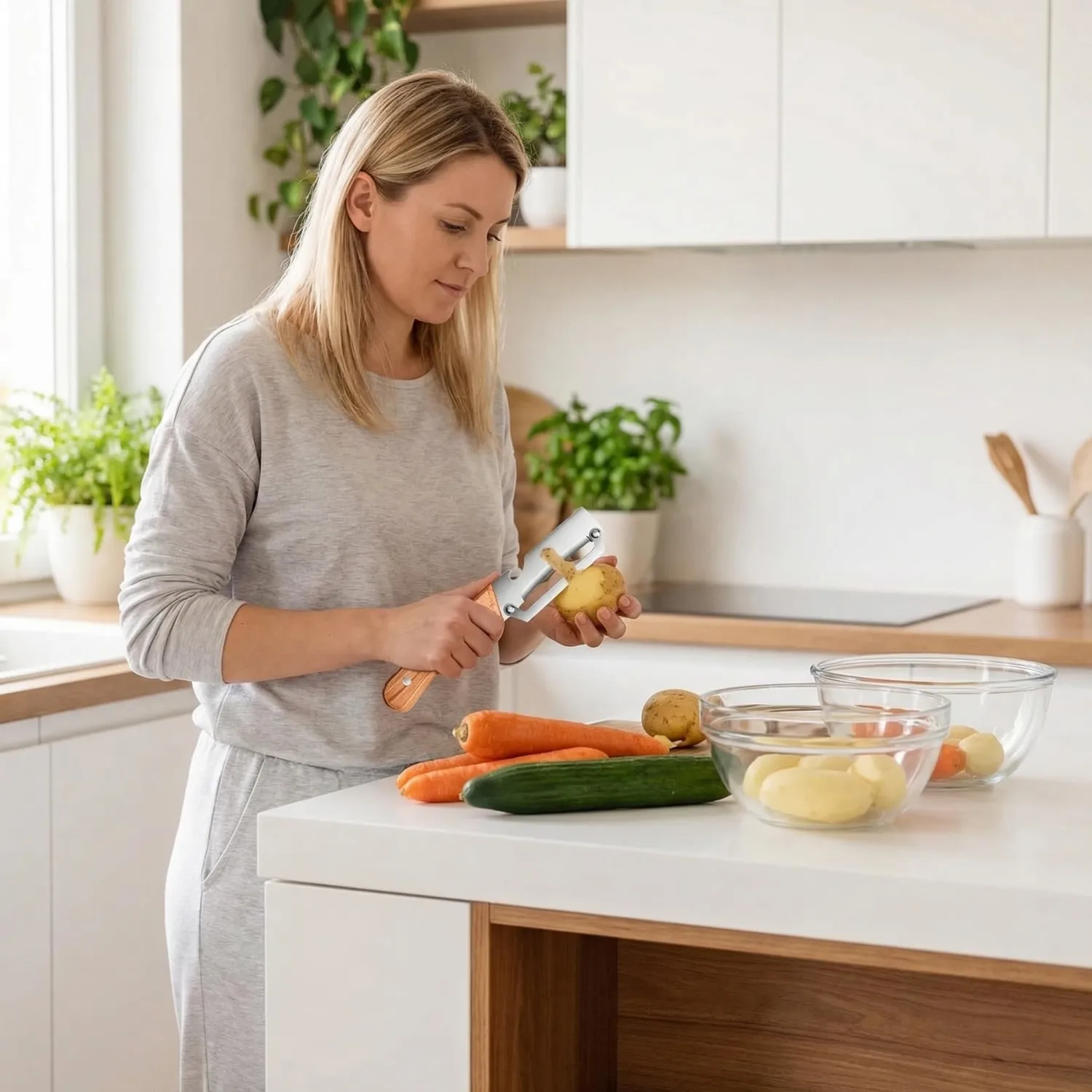 Multi-Functional Vegetable Peeler for Kitchen, New Ultra-Sharp Stainless Steel Blade with Wooden Handle and Bottle Opener, For Fruits and vegetables (2 Pcs)