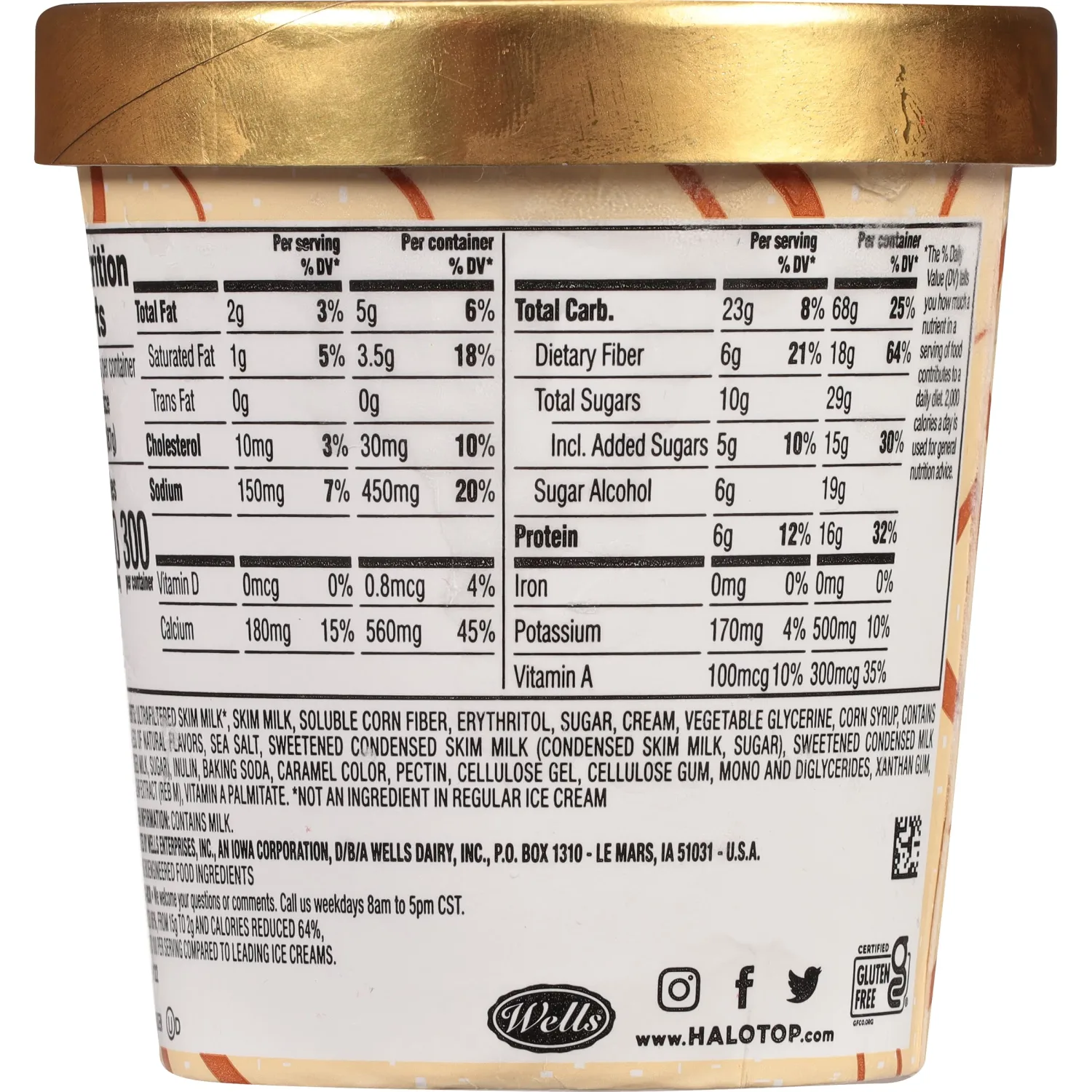 Halo Top Creamery, Sea Salt Caramel, 16 oz (Frozen)