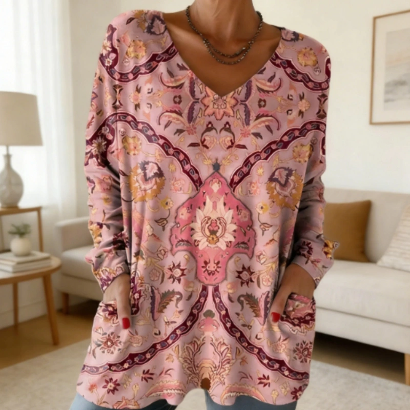 Women's Floral Pattern Art Print Casual Cotton T-shirt