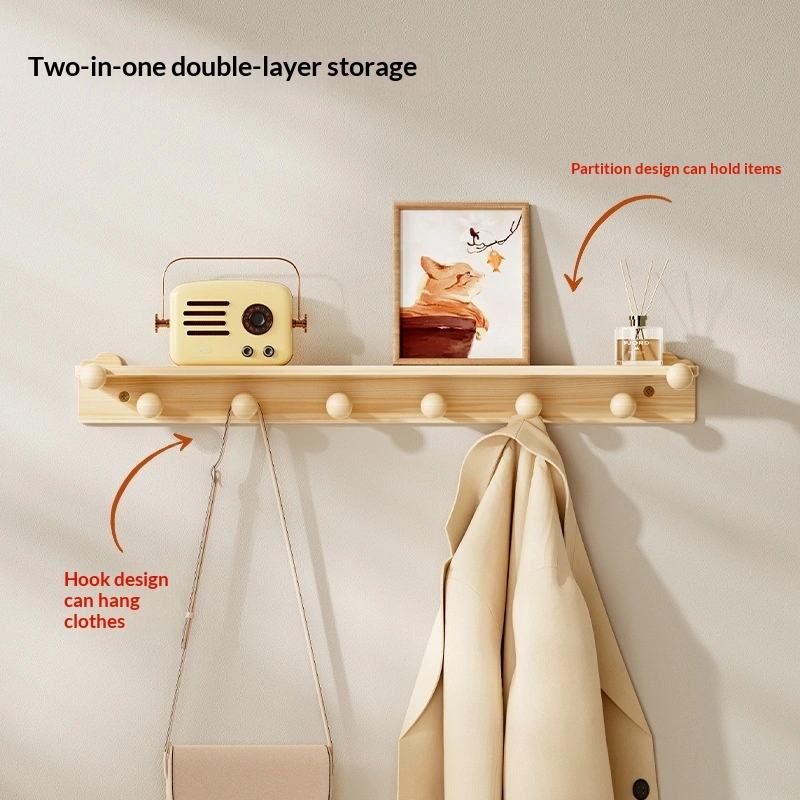 Solid Wood Coat Rack Wall-mounted Hat