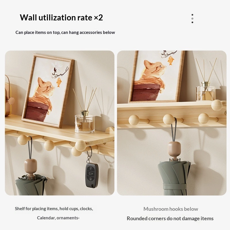 Solid Wood Coat Rack Wall-mounted Hat