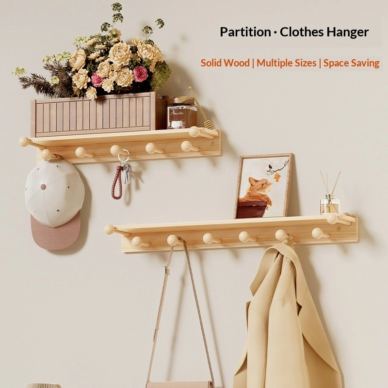 Solid Wood Coat Rack Wall-mounted Hat