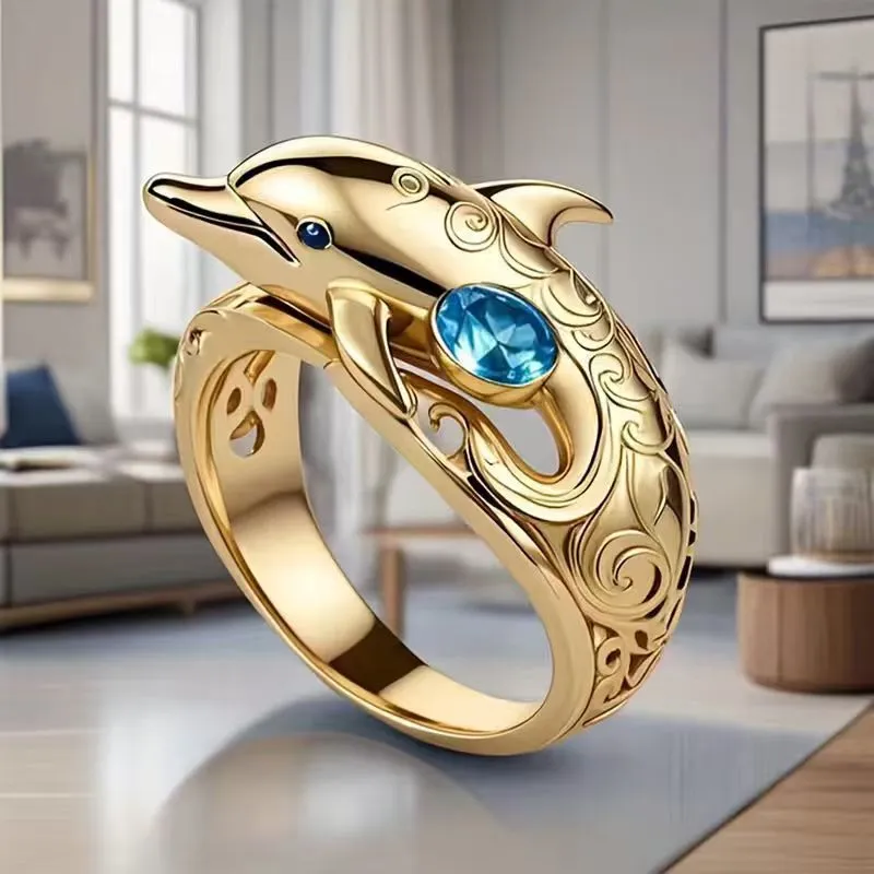Little Dolphin Design Personalized Womens Ring