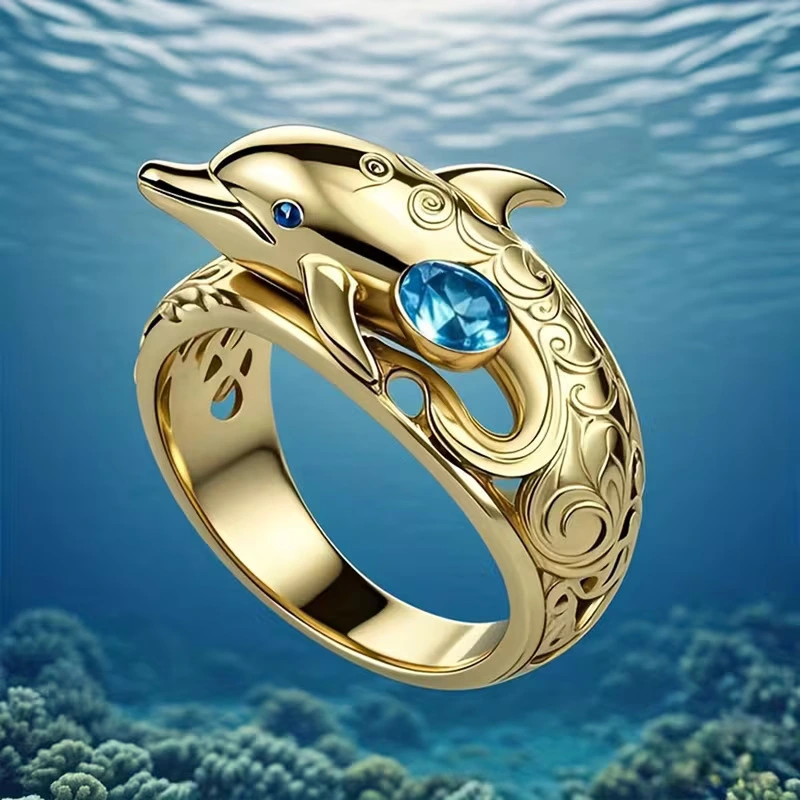 Little Dolphin Design Personalized Womens Ring