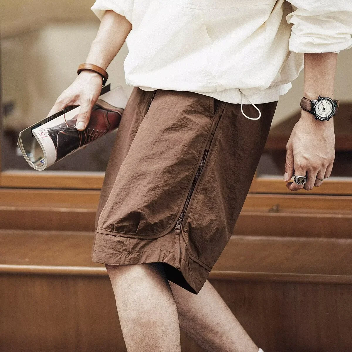 Summer Thin Trendy Brand Loose Breathable Mens Casual Cropped Pants