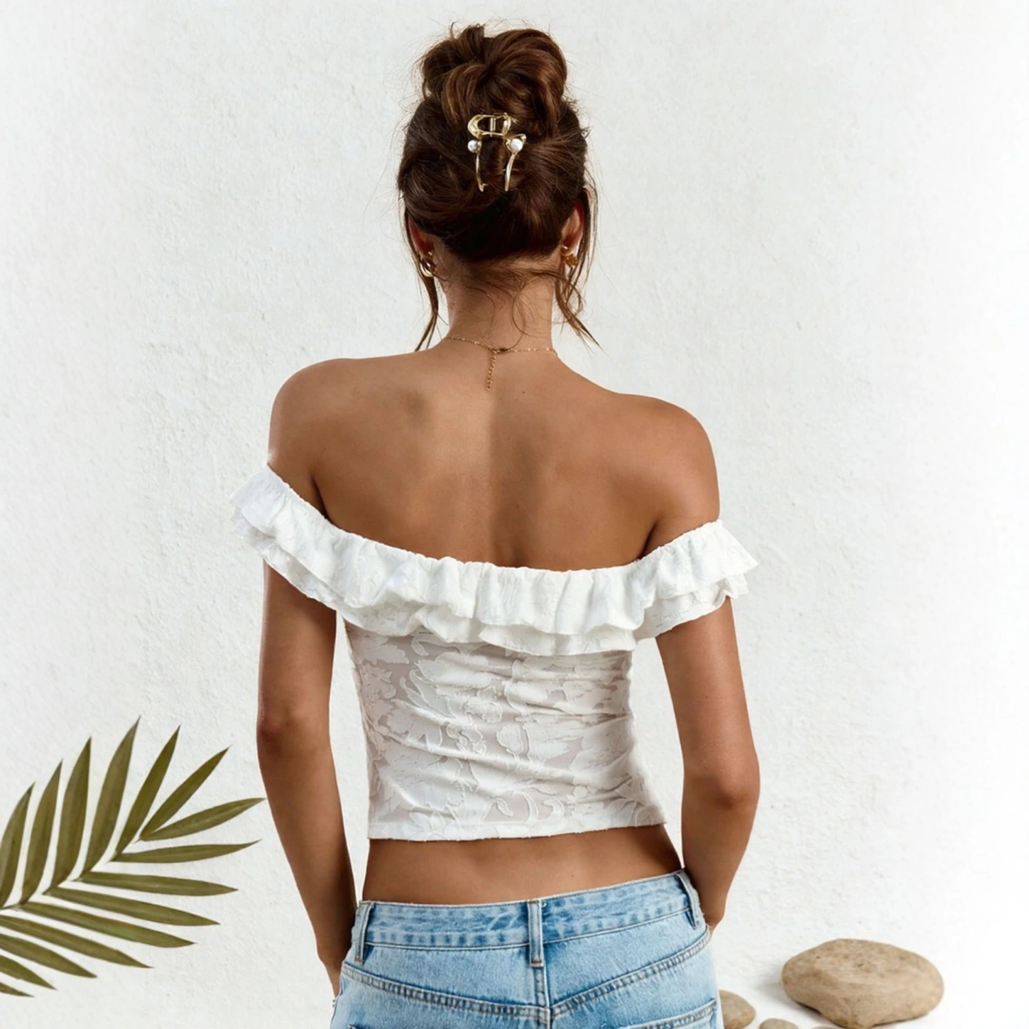 Backless Ruffled Wrap-style Cropped Top