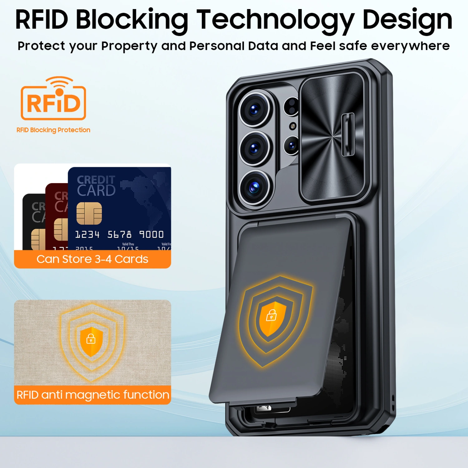 All-inclusive Drop-proof Window-slide Bracket Style Protective Magnetic Card Holder Phone Case