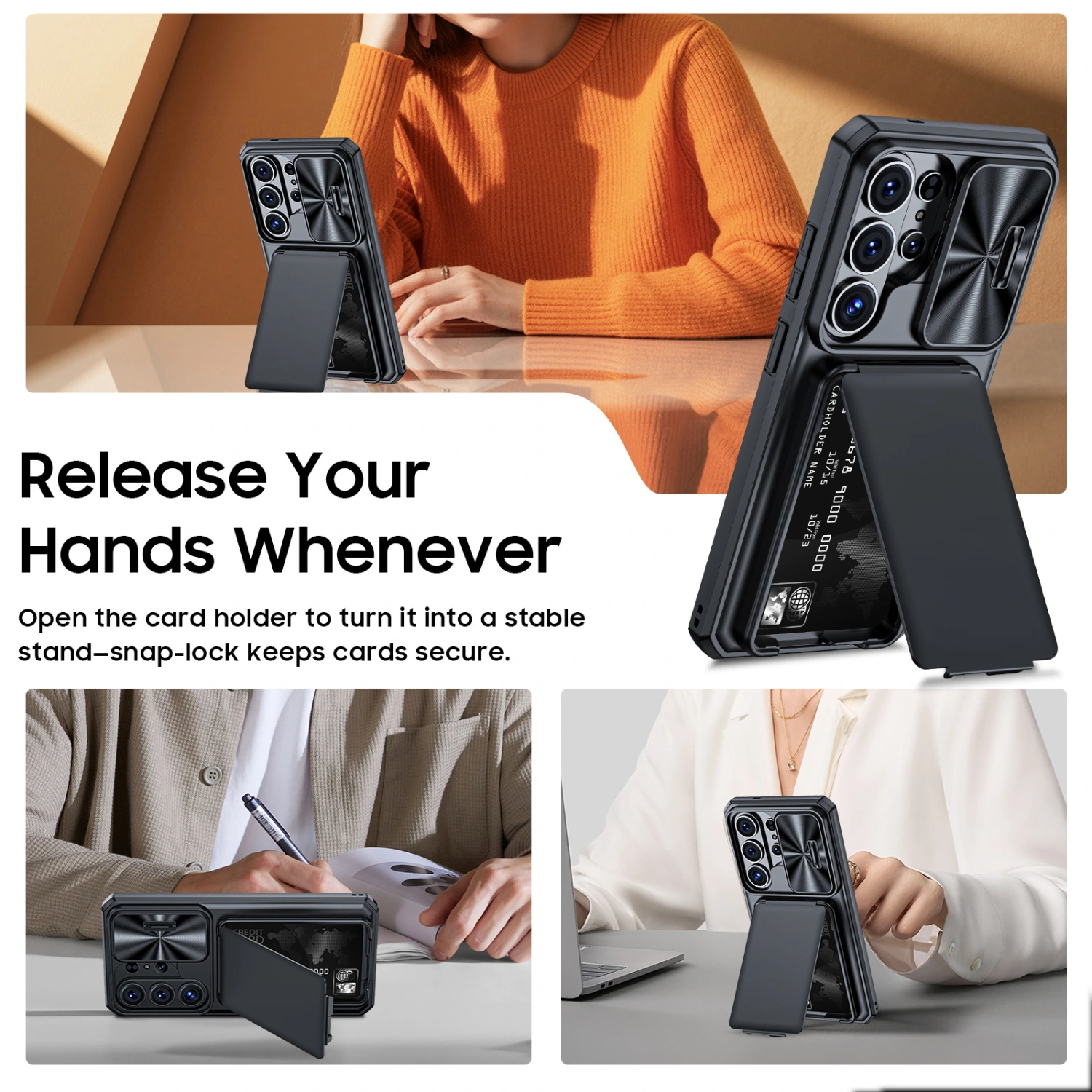 All-inclusive Drop-proof Window-slide Bracket Style Protective Magnetic Card Holder Phone Case