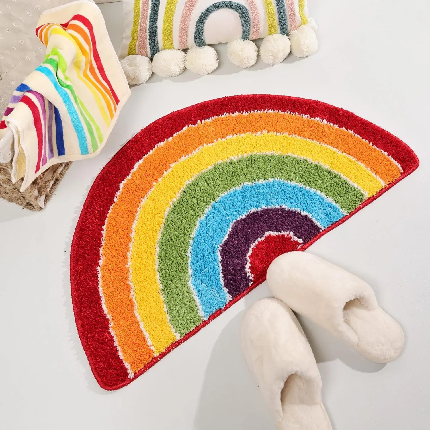 Semi-Circular Rainbow ImitationCashmere Absorbent Floor Mat