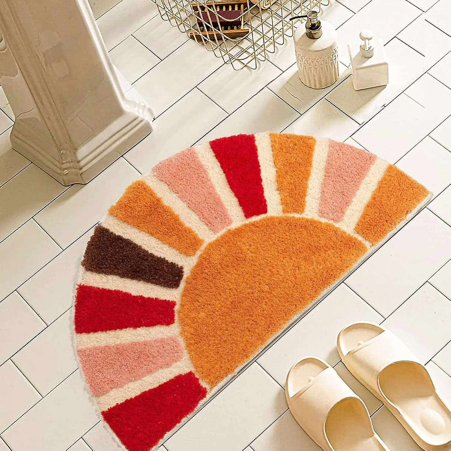Semi-Circular Rainbow ImitationCashmere Absorbent Floor Mat
